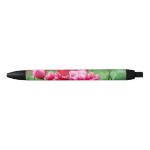 Cute scarlet tulips in the garden black ink pen