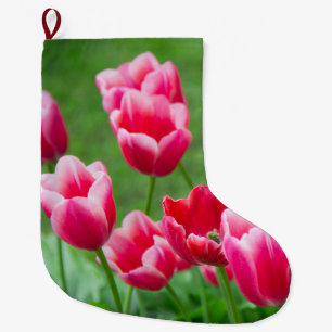 Cute scarlet tulips in the garden large christmas stocking