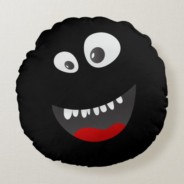 Cute Scary Black Monster Round Pillow (Front)