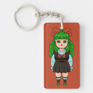 Cute Scary Blonde Girl Doll Long Hair Dress Keychain