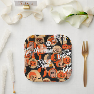 Cute & Scary Halloween Spooky vibes Paper Plate