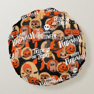 Cute & Scary Halloween Spooky vibes Round Pillow