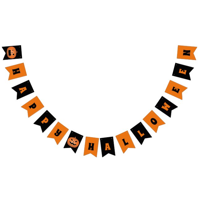Cute Scary Jack O Lantern Pumpkin Halloween Party Bunting Flags (All)