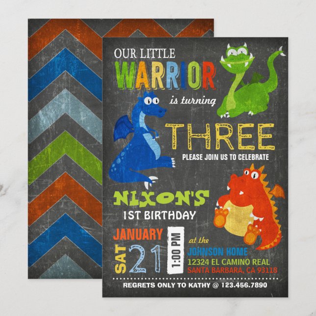 Cute Scary Little Dragons Birthday Invitation (Front/Back)