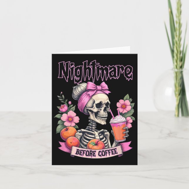 Cute Scary Night Before Coffee Halloween Flower Sk Card (Front)