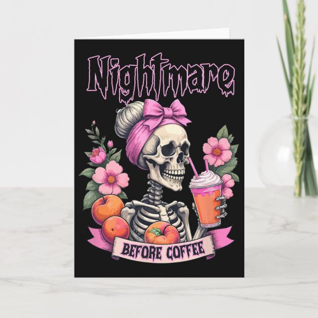 Cute Scary Night Before Coffee Halloween Flower Sk Card (Front)
