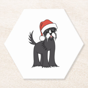 Cute Schnauzer Christmas Dog in Santa Hat   Paper Coaster