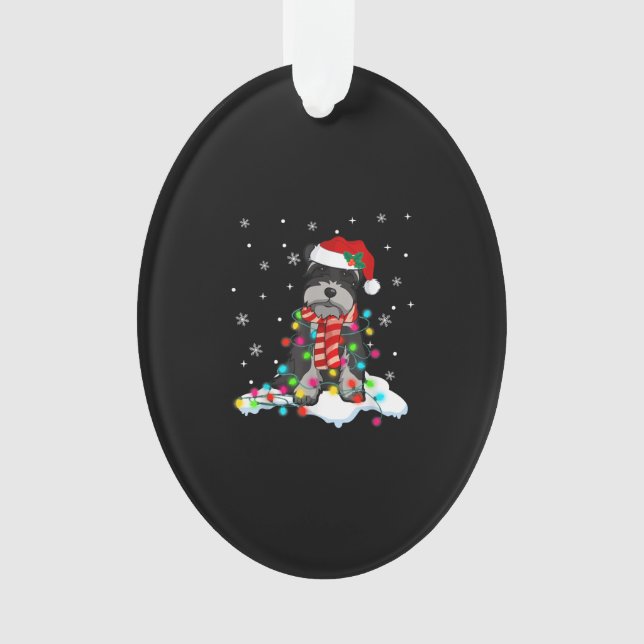 cute schnauzer christmas lights with santa hat gif ornament (Front)