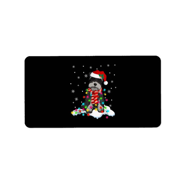 Cute Schnauzer Christmas Lights With Santa Hat Label (Front)