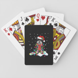 Cute Schnauzer Christmas Lights With Santa Hat Playing Cards