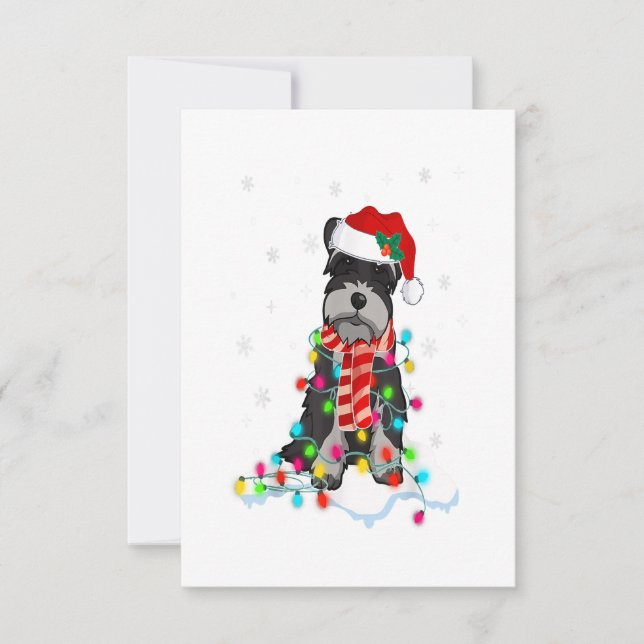 Cute Schnauzer Christmas Lights With Santa Hat RSVP Card (Front)