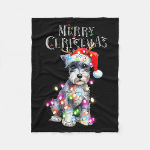 Cute Schnauzer Christmas Lights Xmas Dog Santa Hat Fleece Blanket