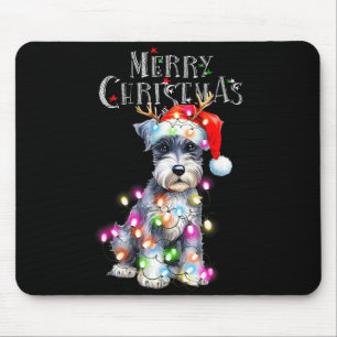 Cute Schnauzer Christmas Lights Xmas Dog Santa Hat Mouse Pad