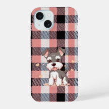 Cute Schnauzer Dog Pink Plaid