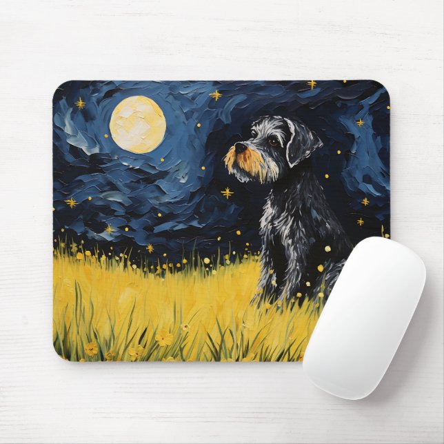 Cute Schnauzer Dog Starry Night Mouse Pad (With Mouse)