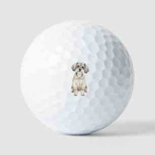 Cute schnauzer long eared dog  golf balls