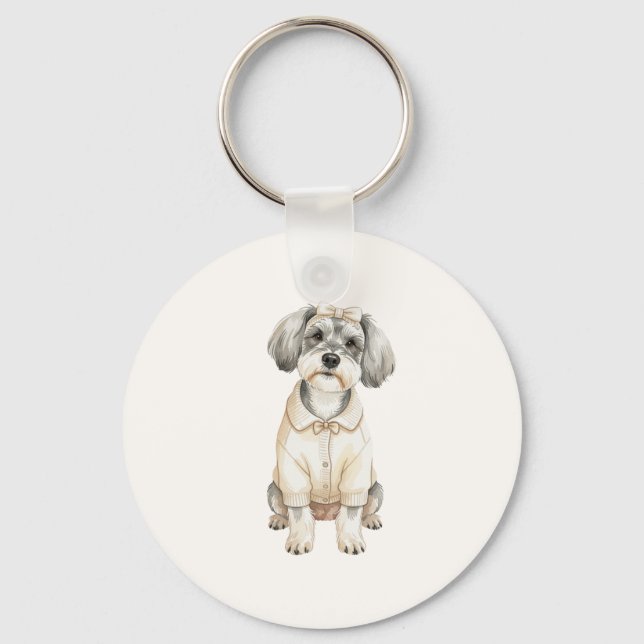 Cute schnauzer long eared dog  keychain (Front)