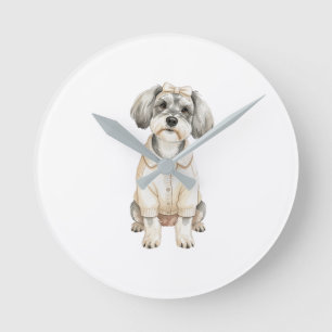 Cute schnauzer long eared dog round clock