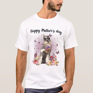 Cute Schnauzer Mom Flower Happy Mother's Day Love T-Shirt