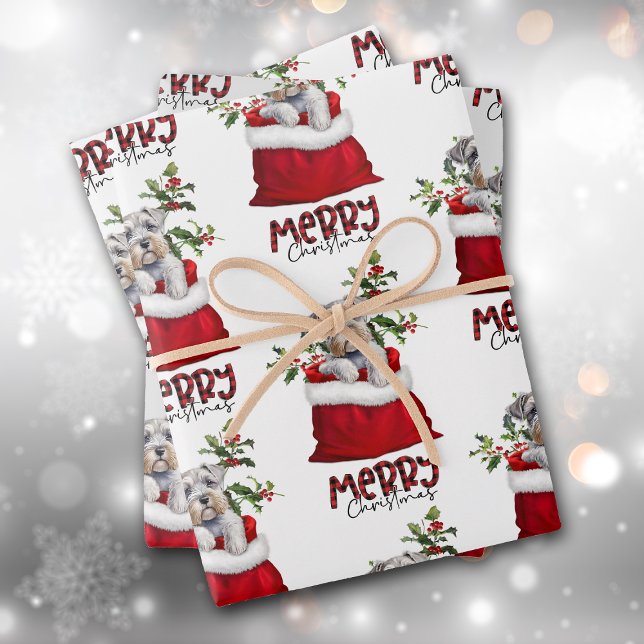 Cute Schnauzer Terrier Dog in Holiday Gift Bag Wrapping Paper Sheet (Creator Uploaded)