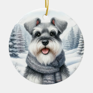 Cute Schnauzer Winter Wonderland Christmas Ceramic Ornament