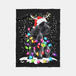 Cute Schnauzer With Christmas Lights Fleece Blanket