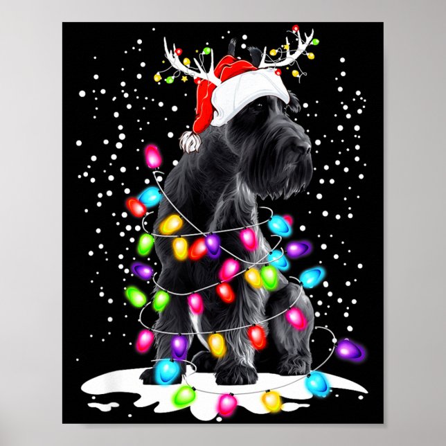 Cute Schnauzer With Christmas Lights  Poster (Front)