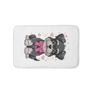 Cute Schnauzer With Pink Bow Surrounded by Hearts Bath Mat