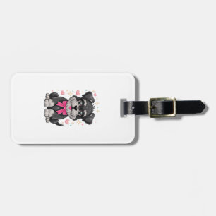 Cute Schnauzer With Pink Bow Surrounded by Hearts Luggage Tag