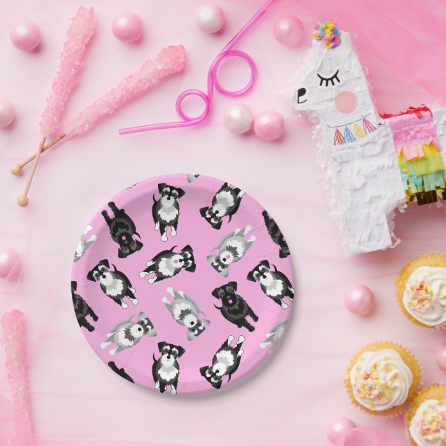 Cute schnauzers pink party cake paper plate (Party)