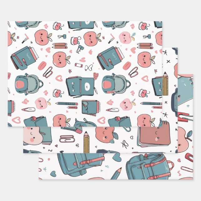 Cute Scholastic Paper, Back to School Wrapping Paper Sheet (Set)