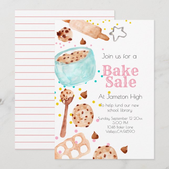 Cute school bake sale baking invitation (Front/Back)