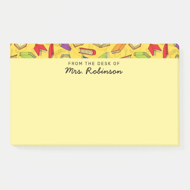 Cute School Books Teacher Desk Yellow 10 x 6 Post-it Notes (Front)