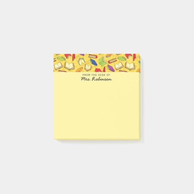 Cute School Books Teacher Desk Yellow 3 x 3 Post-it Notes (Front)