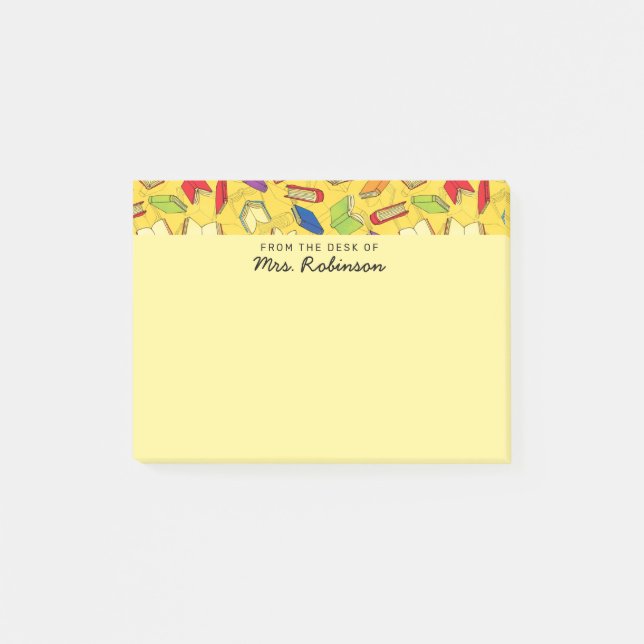 Cute School Books Teacher Desk Yellow 4 x 3 Post-it Notes (Front)