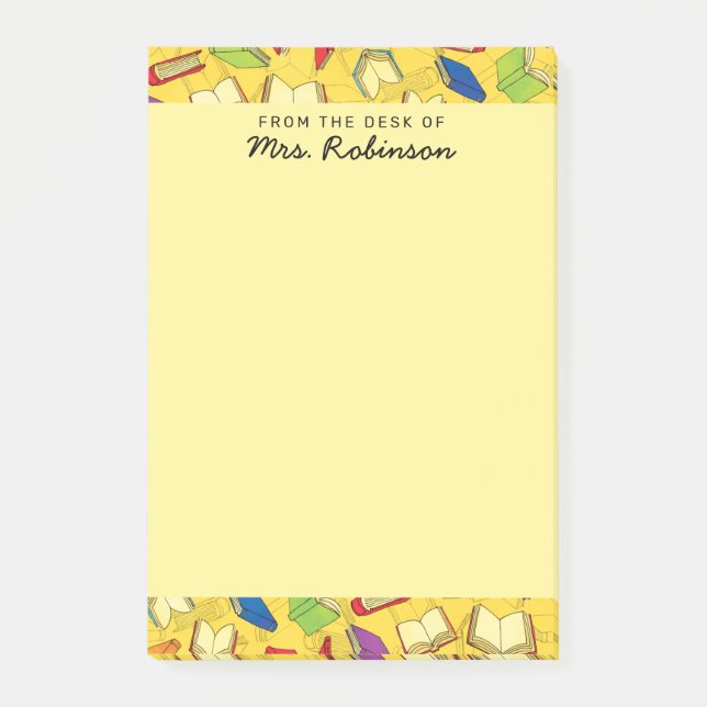 Cute School Books Teacher Desk Yellow 4 x 6 Post-it Notes (Front)