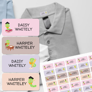 Cute School Bookworm Kids Name Clothing Labels
