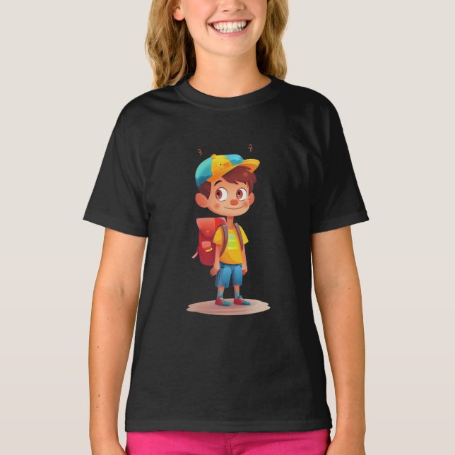 Cute School Boy T-Shirt for Kids – Happy Backpack  (Devant)