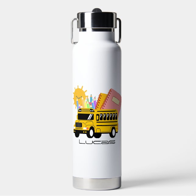 Cute School bus back to school Personalized name   Water Bottle (Front)