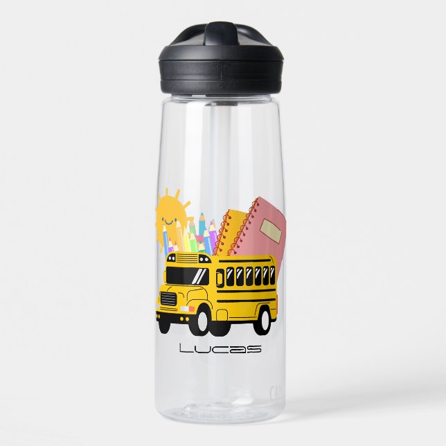 Cute School bus back to school Personalized name  Water Bottle (Front)