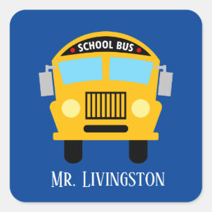 cute school bus driver add name square sticker