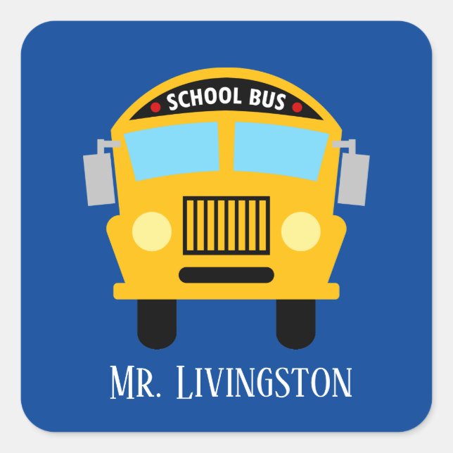 cute school bus driver add name square sticker (Front)