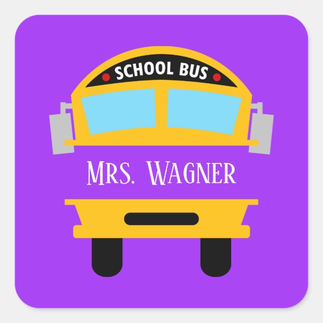 cute school bus driver add name square sticker (Front)