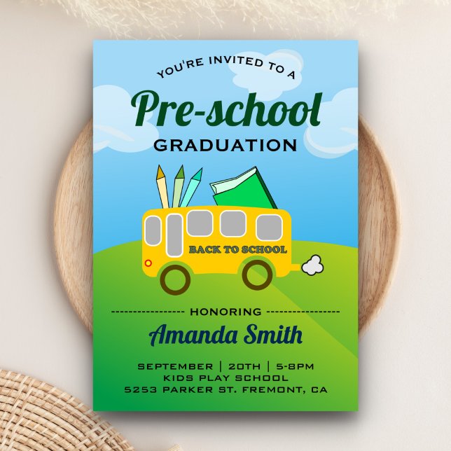 Cute School Bus Preschool Graduation Invitation (Creator Uploaded)