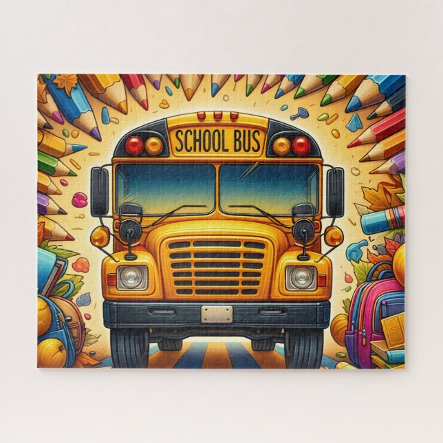Cute School Bus With Pencils Jigsaw Puzzle (Horizontal)