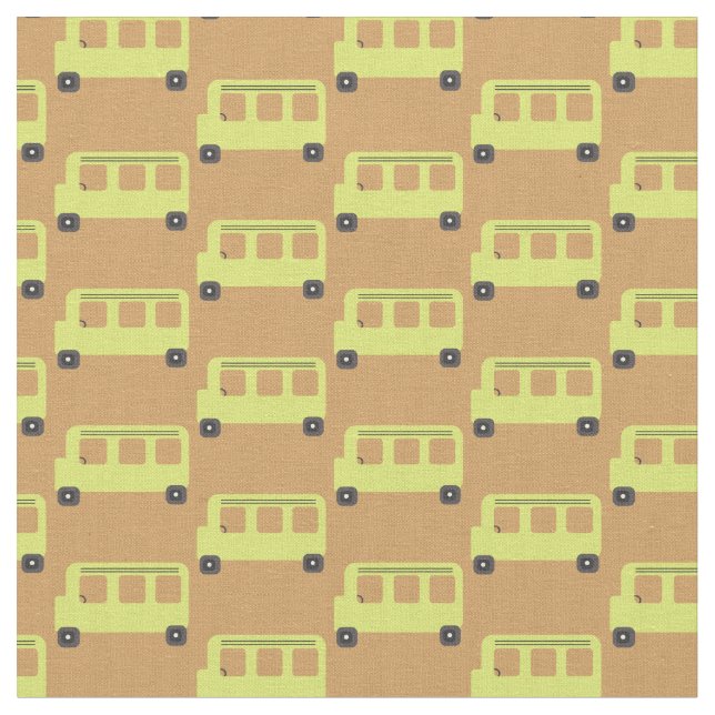 Cute School Bus Yellow Black Orange Education  Fabric (Close Up)