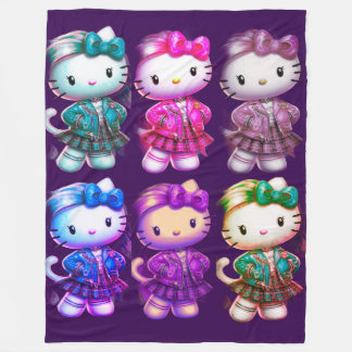 Cute School girl Baby Kitty Magenta Fleece Blanket