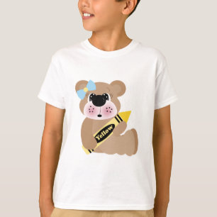 cute school girl bear with yellow crayon T-Shirt