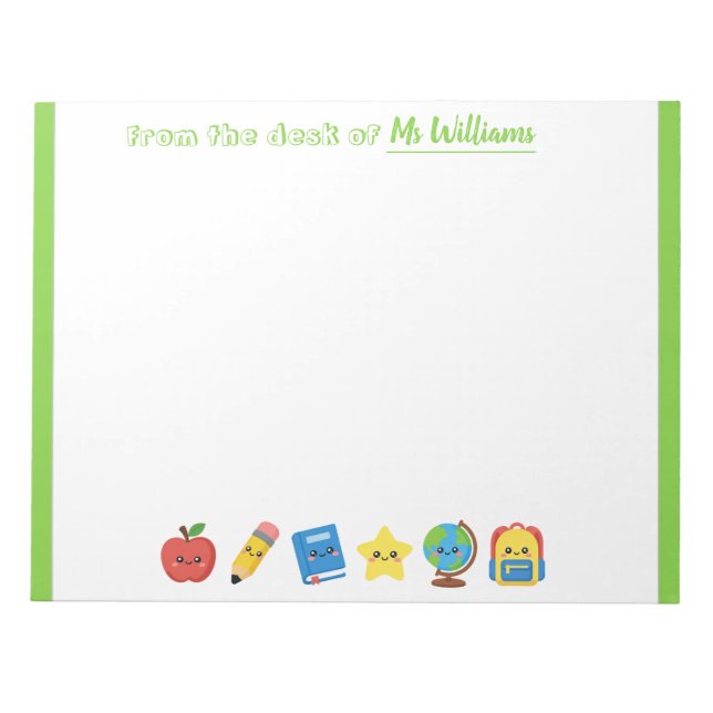 Cute School Icons Personalized Teacher Notepad (Front)