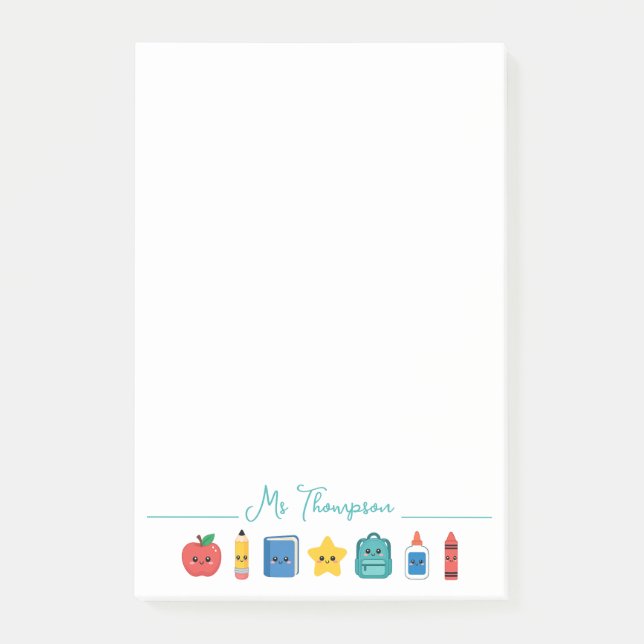 Cute School Icons Personalized Teacher Post-it Notes (Front)
